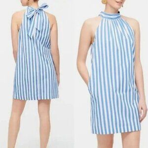 NEW J Crew Womens Dress Sz 16 Blue WhiteStripe Tie Neck Bow Back Shift Preppy